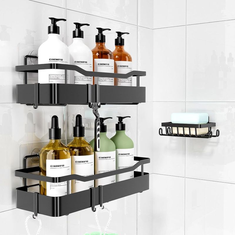 Photo 1 of 3 Pack Shower Caddy Self Adhesive Bathroom Shower Shelves Organizer, Shower Shelf Storage Racks for Inside Shower,Shower Wall Caddy Suction Cup,Shower...
