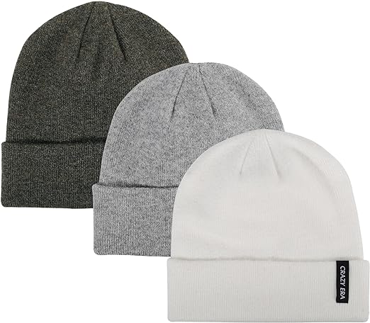 Photo 1 of Crazy Era Beanie Hat for Men Women Cuffed Beanies Hat Winter Knit Skull Cap Outdoor Ski Caps 3 Pack
