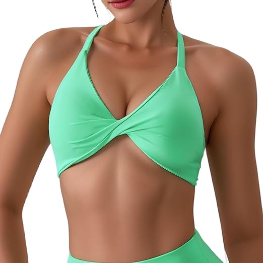 Photo 1 of Sports Bra for Women, Criss Cross Back Padded Twist Front Backless Yoga Bra Low Impact Strappy Workout Bra
