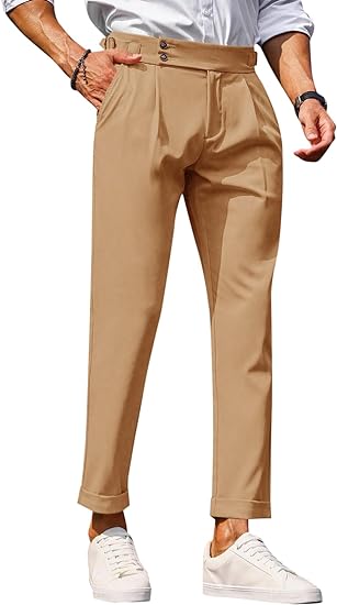 Photo 1 of PASLTER Mens Chinos Pants Slim Fit Tapered Cotton Dress Cropped Pants
