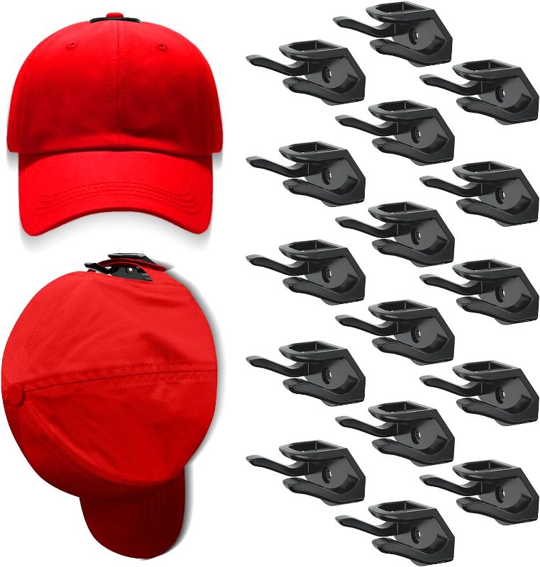 Photo 1 of KOVSPO Adhesive Hat Hooks for Wall (16-Pack), Hat Rack for Baseball Caps, Strong Hat Organizer, Minimalist Hat Display, Hat Hangers for Wall (Black)
