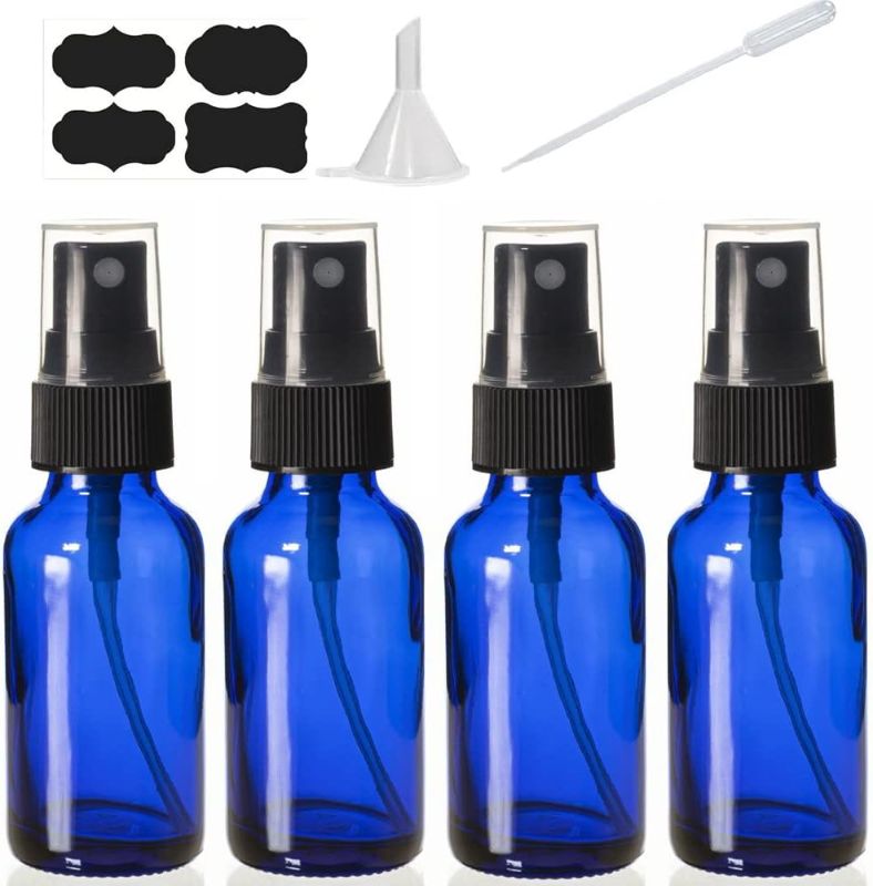 Photo 1 of YUNFOOK 2 oz Blue Glass Spray Bottles for Essential Oils, Small Empty Fine Mist Spray Bottle,8 Pack with Funnel Dropper
