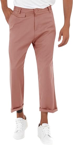 Photo 1 of PASLTER Mens Chino Pants Flat Front Slim Fit Cropped Dress Pants Casual Slacks
