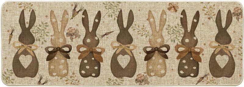 Photo 1 of Artoid Mode Rabbit Carrots Eggs Happy Easter Doormat, Seasonal Spring Home Decor Low-Profile Switch Rug Door Mat Floor Mat for Indoor Outdoor 17x47 Inch
