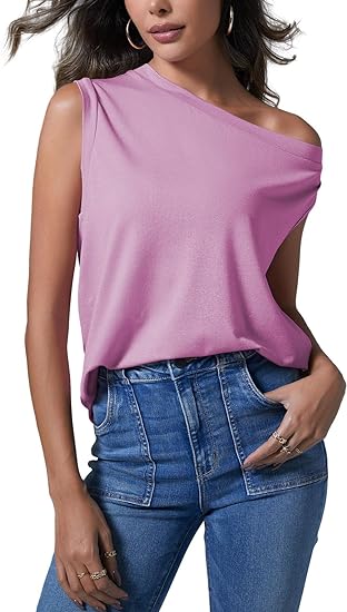 Photo 1 of Cicy Bell Women's One Shoulder Tops Summer Dressy Casual Blouses Fashion Ruched Asymmetrical Shirts, LARGE
