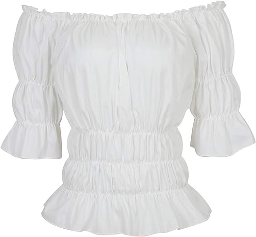 Photo 1 of Women Renaissance Blouse Victorian Steampunk Pirate Shirt Off Shoulder Short Sleeve Smocked Blouse Tops
