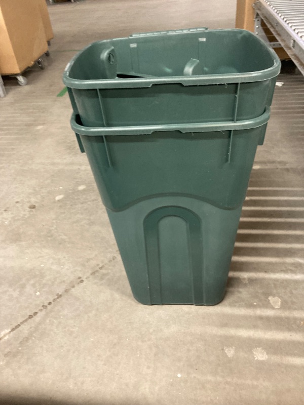 Photo 3 of 32 Gallon Wheeled Outdoor Garbage Can with Attached Snap Lock Lid and Heavy-Duty Handles, ECO Green, Heavy-Duty Construction, Perfect Back Yard, Deck, or Garage Trash Can, Pack of 2