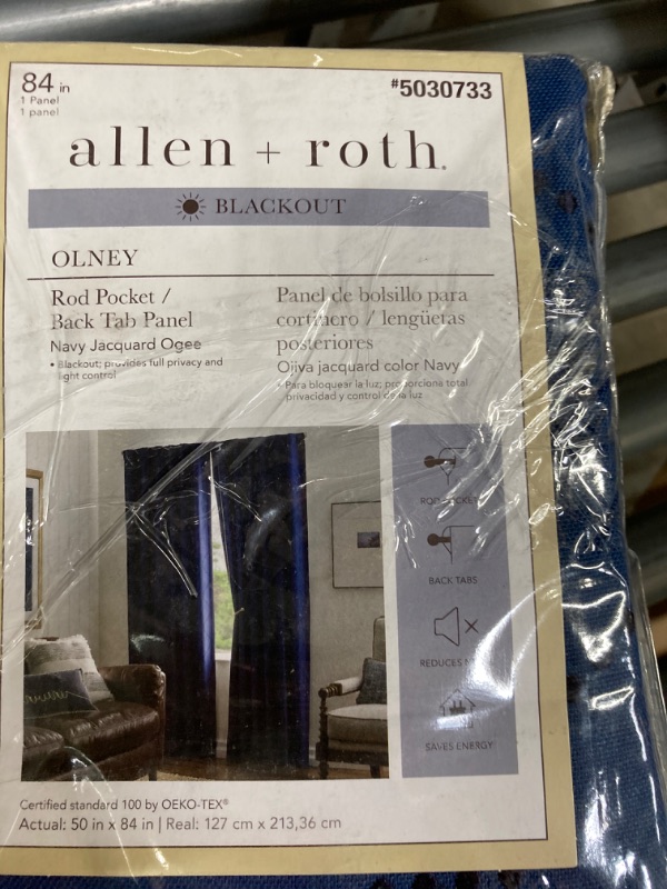 Photo 1 of 2pk of allen + roth 84-in Navy Blackout Thermal Lined Back Tab Single Curtain Panel
