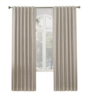 Photo 1 of allen + roth 84-in Linen Room Darkening Thermal Lined Back Tab Single Curtain Panel, 50 x 84, Jacquard Ogee Linen Blackout curtain
