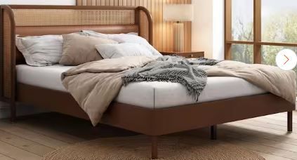 Photo 1 of ***NO HEADBOARD*** Harper & Bright Designs - Walnut Brown Modern Cannage Wood Frame Queen Size Rattan Platform Bed
