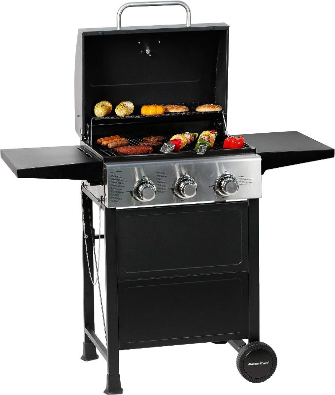 Photo 1 of ***(USED)***
MASTER COOK 3 Burner BBQ Propane Gas Grill, Stainless Steel 30,000 BTU Patio Garden Barbecue Grill with Two Foldable Shelves