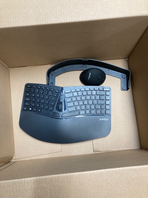 Photo 1 of Perixx PERIDUO-606 Wireless Mini Ergonomic Keyboard with Portable Vertical Mouse, Adjustable Palm Rest Stand and Membrane Low Profile Keys, US English Layout