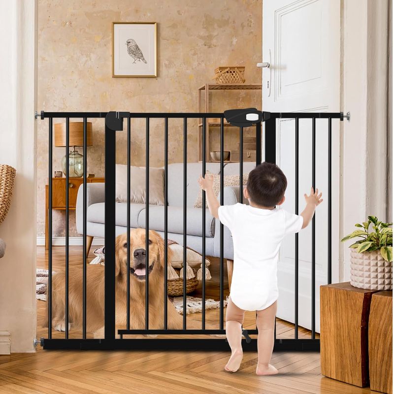 Photo 1 of 36" Extra Tall Baby Gate for Stairs Doorways, 29.5"-49" Extra Wide Pressure Mounted Dog Gate, Auto Close Easy Walk Through Child Safety Gate for Kids Toddlers Pets, No Drilling, Black