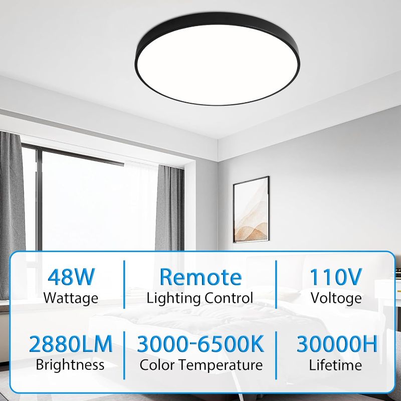 Photo 1 of 24 Inch LED Flush Mount Ceiling Light, 48W 2800lm Bedroom Lights for Ceiling, 3000-6500K Dimmable Close to Ceiling Lights with Remote, Modern Light Fixtures Ceiling Mount for Living Room