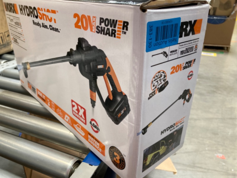Photo 3 of WORX Hydroshot 20V Power Share 320 PSI Portable Power Cleaner -WG620 (Battery & Charger Included) w/ 20V 4.0Ah Battery & Charger Black/Orange