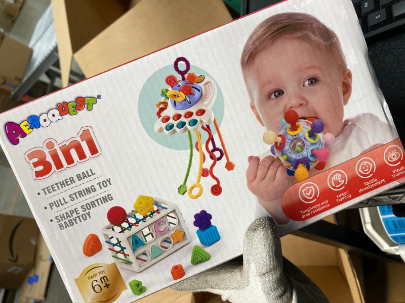 Photo 1 of 3 in 1 Baby Toys 6 to 12 Months, Baby Teething Toys & Pull String & Shape Sort Cube Sensory Toys, Montessori Toys for Babies 6-12 Months, Infant Toys 6-9-12-18 M+, Gifts for Baby Toys 12-18 Months