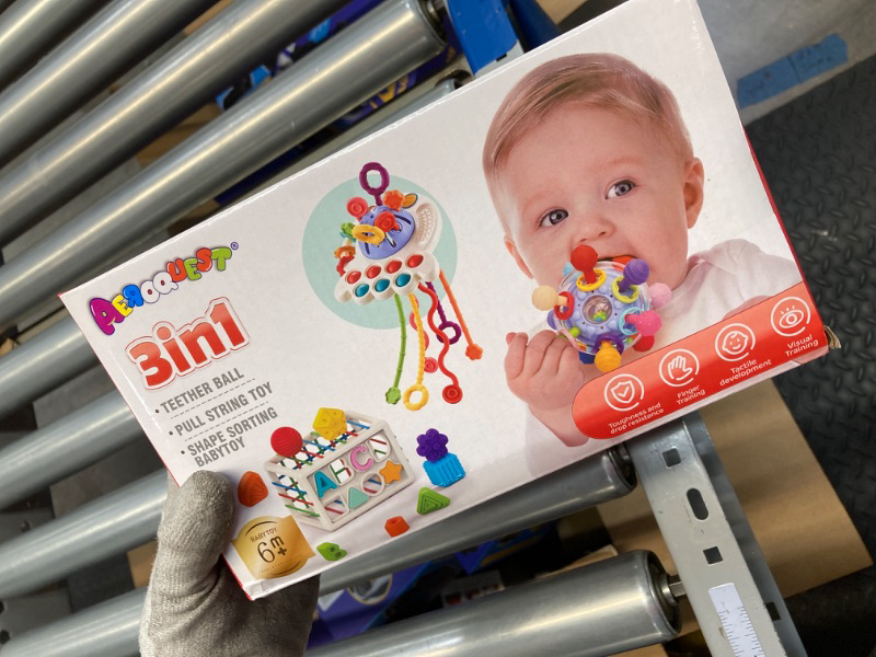Photo 1 of 3 in 1 Baby Toys 6 to 12 Months, Baby Teething Toys & Pull String & Shape Sort Cube Sensory Toys, Montessori Toys for Babies 6-12 Months, Infant Toys 6-9-12-18 M+, Gifts for Baby Toys 12-18 Months