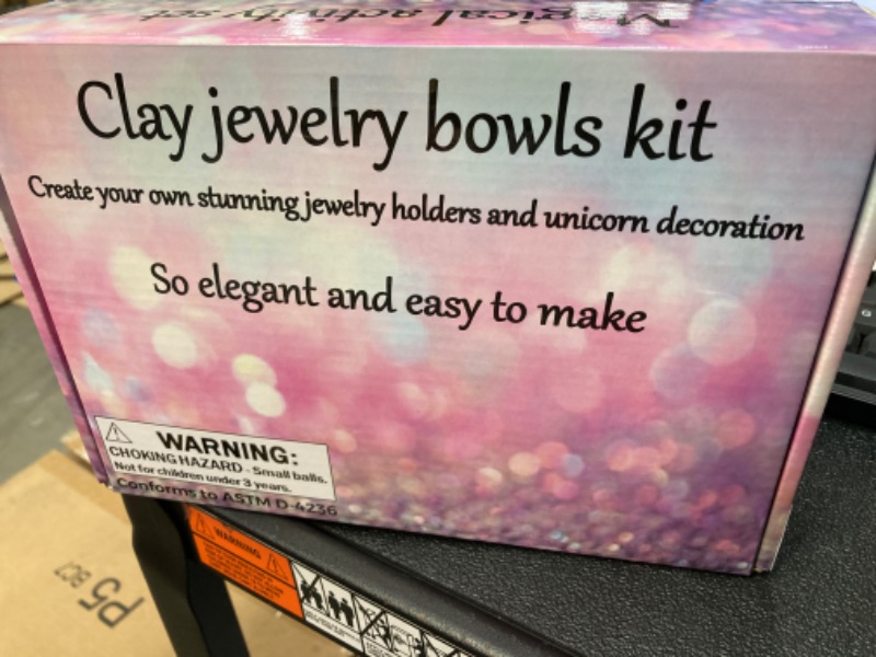Photo 1 of 2Pepers DIY Clay Jewelry Dish Craft Kit, Make Your Own 5 Clay Bowls and Unicorn Decoration Arts and Crafts for Girls, Air Dry Clay for Kids, Unicorn Gifts for Girls Including Accessories and Tools.