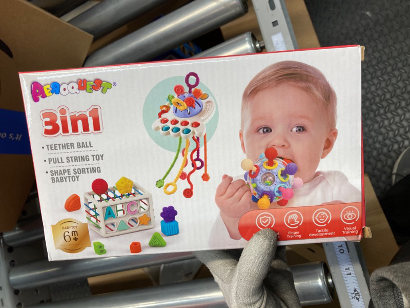 Photo 1 of 3 in 1 Baby Toys 6 to 12 Months, Baby Teething Toys & Pull String & Shape Sort Cube Sensory Toys, Montessori Toys for Babies 6-12 Months, Infant Toys 6-9-12-18 M+, Gifts for Baby Toys 12-18 Months