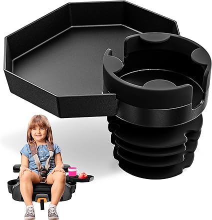 Photo 1 of Kids Travel Tray - small Base - Car Seat and Car Cup Holder Tray - Tray for Snacks, Entertainment, Toys – Includes Cup Holder – Fits Most Car Seats
