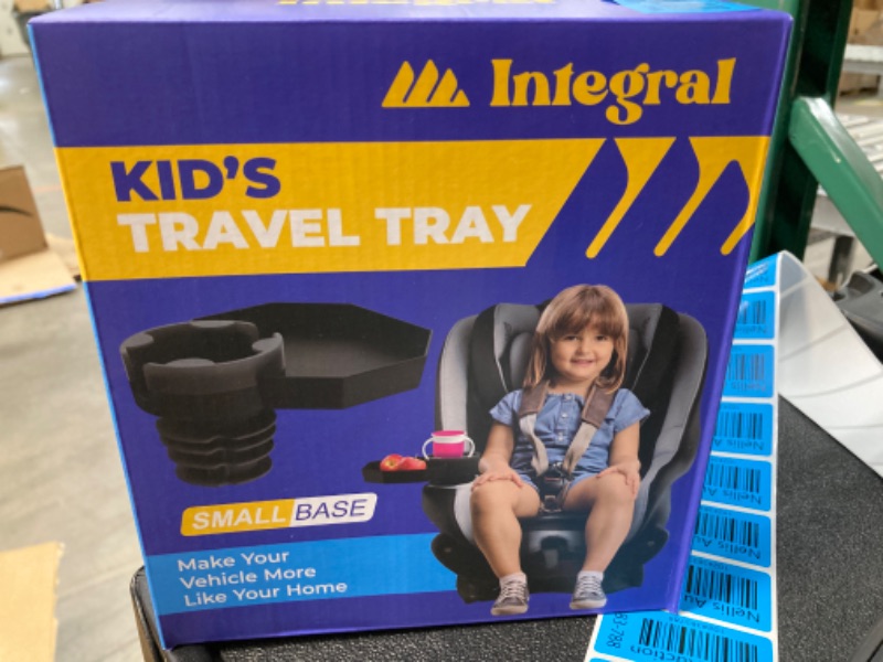 Photo 2 of Kids Travel Tray – Small Base - Car Seat and Car Cup Holder Tray - Tray for Snacks, Entertainment, Toys – Includes Cup Holder – Fits Most Car Seats
