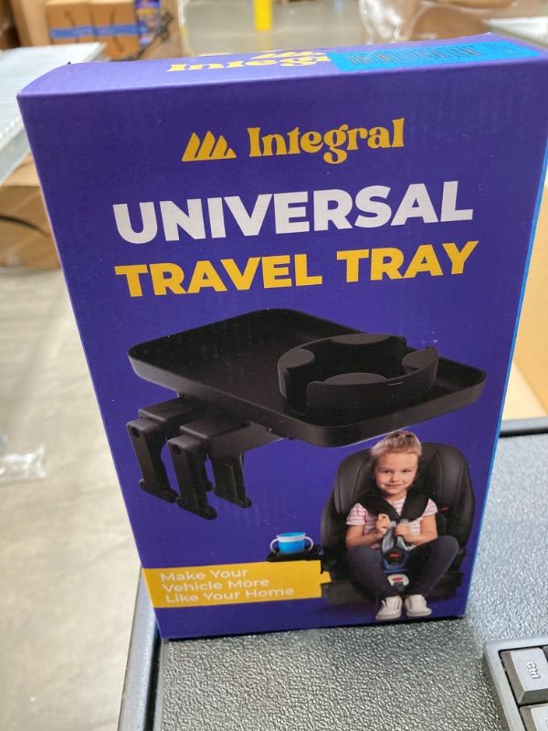 Photo 2 of Adjustable Travel Tray - Universal Quick Attach Clamps for Car Seats, Strollers, Arm Rests, Wagons - Car Seat and Stroller Organizer
