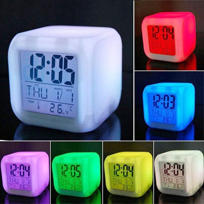 Photo 1 of 3 inch Small Size Mini LED Digital Alarm Clock 7 Colorful Bedroom Light with Time, Temperature, Alarm, Date,Room Decor for Kids Boys Girls