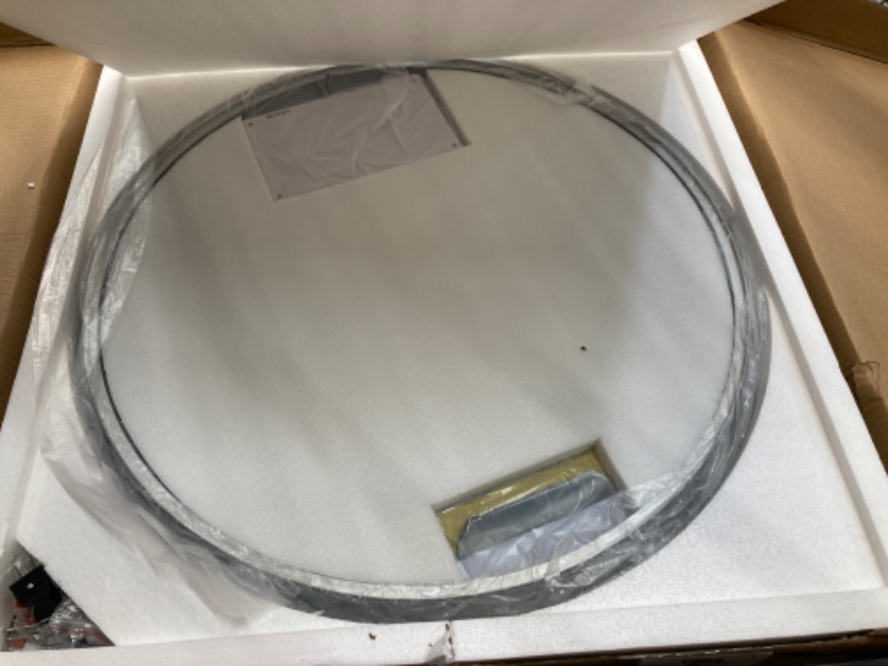 Photo 1 of JSneijder 28 Inch Round Backlit Mirror LED Bathroom Mirror with Lights, Anti-Fog Dimmable Round Lighted Vanity Mirror, Wall Mounted Circle LED Makeup Mirror Touch Switch and CRI 90+ Backlit Round 28 IN