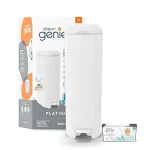 Photo 1 of Diaper Genie Platinum Pail (Lilly White) is Made of Durable Stainless Steel and Includes 1 Easy Roll Refill with 18 Bags That can Last up to 5 Months.