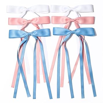 Photo 1 of 6PCS Hair Bows for Women Hair Clip Hair Tassel Hair Ribbon Ponytail Holder Accessories Slides Metal Clips Barrettes Girls Toddlers Teens Pink Blue White
