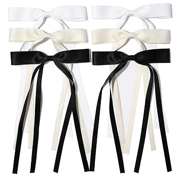 Photo 1 of 6PCS Hair Bows for Women Hair Clip Hair Tassel Hair Ribbon Ponytail Holder Accessories Slides Metal Clips Barrettes Girls Toddlers Teens Black Beige White
