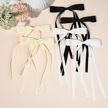 Photo 1 of 6PCS Hair Bows for Women Hair Clip Hair Tassel Hair Ribbon Ponytail Holder Accessories Slides Metal Clips Barrettes Girls Toddlers Teens Black Beige White
