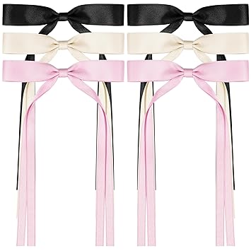 Photo 1 of 6 PCS Hair Bows for Women, Satin Hair Ribbon Hair Bows Metal Bow Hair Clips with Long Tail, Tassel Bowknot Hair Clips Hair Barrettes Hair Accessories for Women Girls Teens Kids
