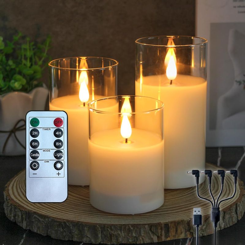 Photo 1 of 
LEDHOLYT Rechargeable Flameless Candle, Flashing LED Pillar Real Wax Candle with Remote Control and Timer, Upgraded Teardrop Wick, Clear Glass Electronic...