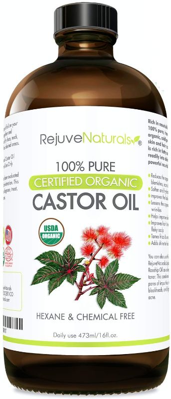 Photo 1 of 
RejuveNaturals Castor Oil (16oz Glass Bottle) USDA Certified Organic, 100% Pure, Cold Pressed, Hexane Free. Boost Hair Growth for Thicker, Fuller Hair,...