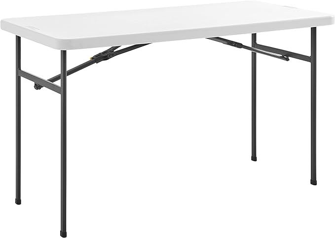 Photo 1 of 4ft Straight Folding Utility Table, White, Indoor & Outdoor, Portable Desk, Camping, Tailgating, & Crafting Table