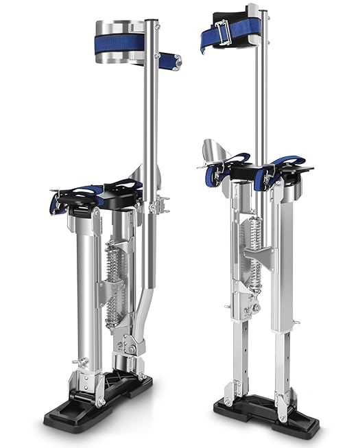 Photo 1 of Drywall Stilts, 15"-23" Stilts for Adults Adjustable Heights Aluminum Work Stilts with Protective Knee Pads for Sheetrock Drop Ceiling Painting Painter Exterior Wall Painting and High Shrub Trimming