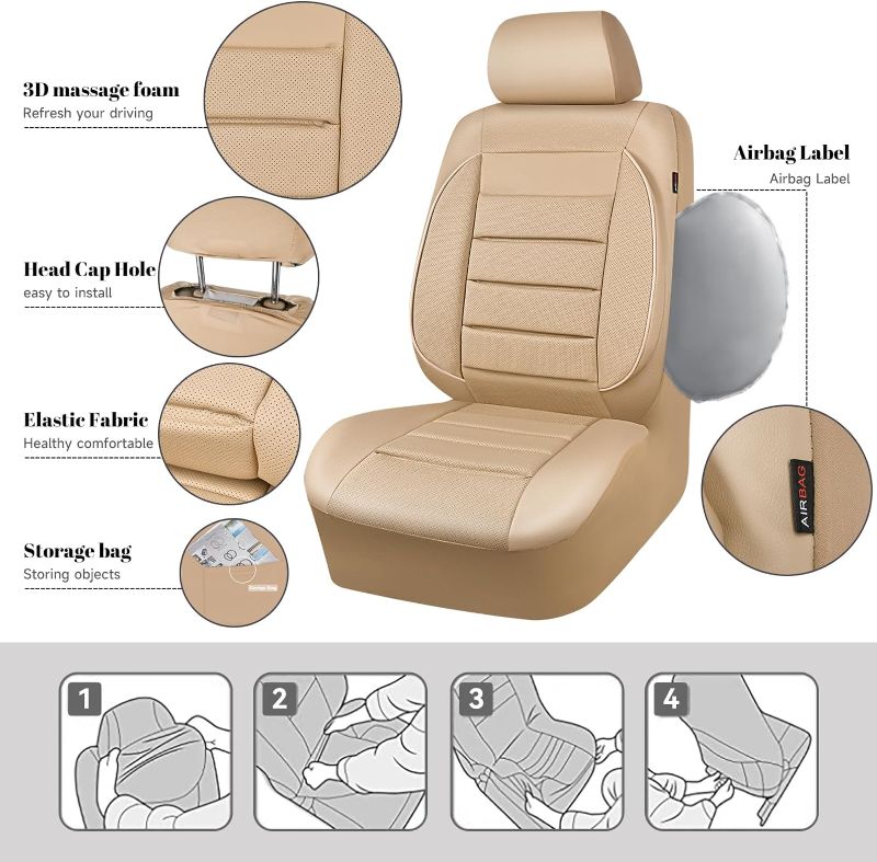 Photo 1 of 
CAR PASS Leather Seat Covers Full Set Universal Water Resistant 3D Foam Back Support, Luxury Comfort Automotive 5 Seat Covers All Season Fit for SUV,Sedan...