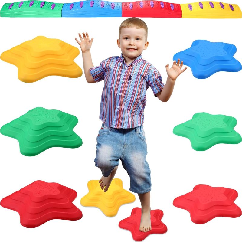 Photo 1 of 10 Pcs Stepping Stones for Kids Non Slip PP Balance Beams Balance River Stones for Kids 3-12 Promoting Children's Coordination Skills Obstacle Courses for Toddlers Indoor Outdoor(Starfish)