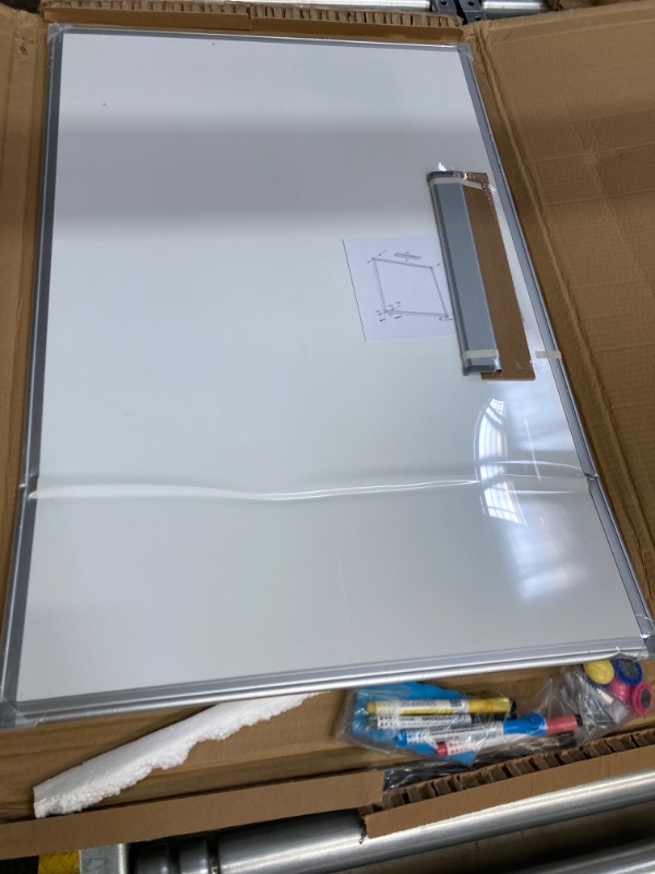 Photo 2 of WALGLASS Magnetic Whiteboard 36" x 24" Dry Erase White Board for Wall, Hanging Whiteboard with Silver Aluminium Frame for Home, School, Office, Kitchen White 36" x 24"