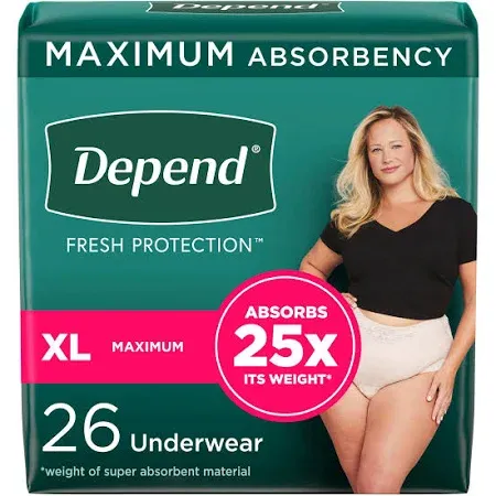 Photo 1 of ***4 PACK*** Depend Fresh Protection Women's Incontinence & Postpartum Bladder Leak Underwear, XL, 26 Count