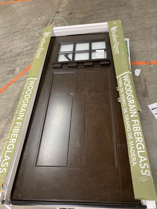 Photo 2 of Feather River Doors 37.5 in. x 81.625 in. 6 Lite Craftsman Stained Chestnut Mahogany Left-Hand Inswing Fiberglass Prehung Front Door