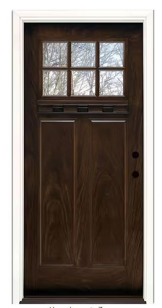 Photo 1 of Feather River Doors 37.5 in. x 81.625 in. 6 Lite Craftsman Stained Chestnut Mahogany Left-Hand Inswing Fiberglass Prehung Front Door