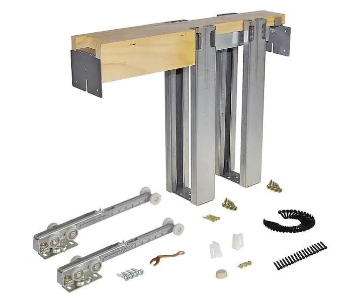 Photo 1 of ***PARTS ONLY*** 
Johnson Hardware Soft Close and Open 1500 28 in. to 36 in. x 80 in. Steel Upright Universal Pocket Door Frame for 2 in. x 4 in. Stud Wall