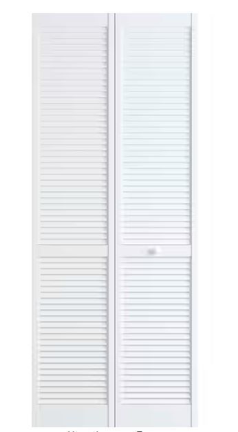 Photo 1 of Veranda 30 in. x 80 in. Louver/Louver Solid Core White Painted Pine Wood Bifold Door with Hardware