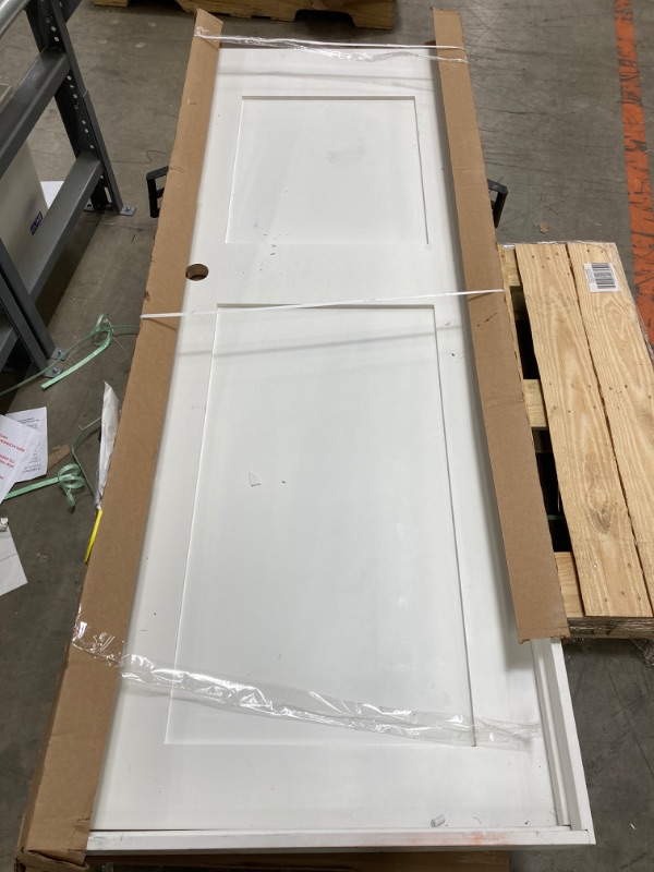 Photo 2 of JELD-WEN 28 in. x 80 in. 2 Panel Shaker Left-Hand Solid Core Primed Wood Single Prehung Interior Door