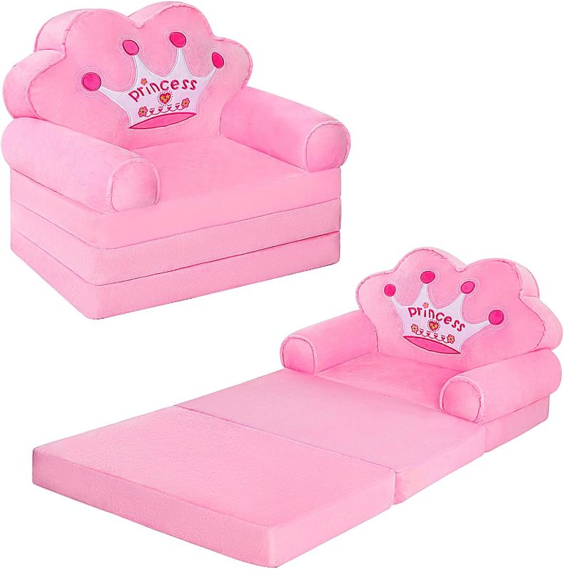 Photo 1 of MOONBEEKI Kids Foldable Sofa Bed, Princess Chair for Toddlers 1-3, Pink Cartoon Shape, High Density Foam, Fold Out Couch for Bedroom, Sofa Bed for Girls, 15.1x19.7x2.4 inches, 4.4 lbs