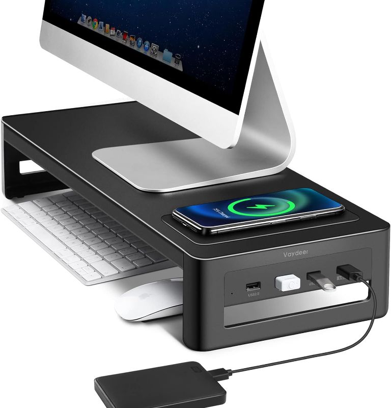 Photo 1 of Lightweight Ergonomic Ventilated Computer Stand Monitor Stand Riser with USB3.0 Hub Support Data Transfer and Charging Steel Desk Organizer for Laptop Computer, black