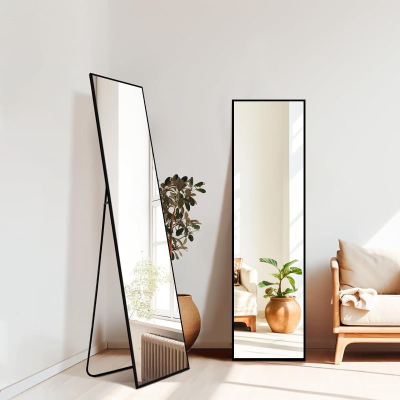 Photo 1 of TRAHOME Standing Mirror Full Length Mirror,Large Floor Mirror with Aluminium Frame for Door Bedroom Bathroom Living Room (56x15-Black) Matte Black 56''x15''