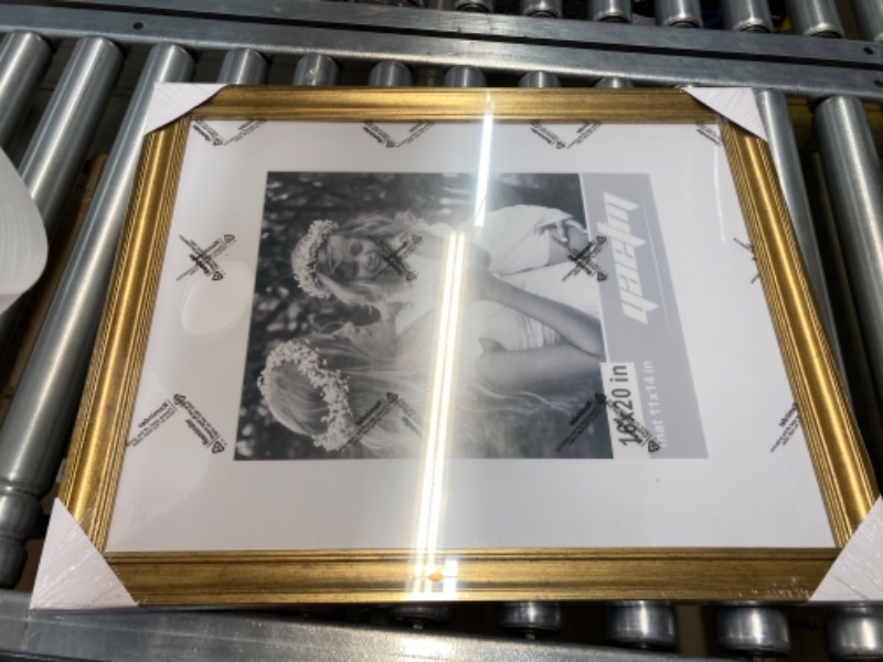 Photo 2 of 16x20 Picture Frame Matted to 11x14 Set of 2, 1.4” Wide Molding & Rustic Gold Poster Frames 16 x 20 inches, Gallery Wall Frame Set for Wall Mounting (2 pack, Gold)